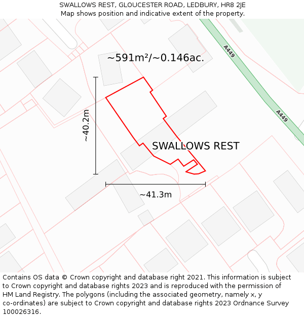 SWALLOWS REST, GLOUCESTER ROAD, LEDBURY, HR8 2JE: Plot and title map