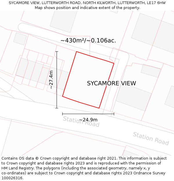 SYCAMORE VIEW, LUTTERWORTH ROAD, NORTH KILWORTH, LUTTERWORTH, LE17 6HW: Plot and title map