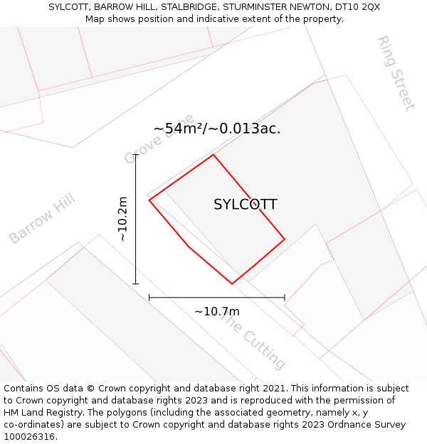 SYLCOTT, BARROW HILL, STALBRIDGE, STURMINSTER NEWTON, DT10 2QX: Plot and title map