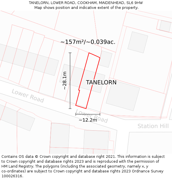 TANELORN, LOWER ROAD, COOKHAM, MAIDENHEAD, SL6 9HW: Plot and title map