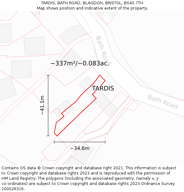 TARDIS, BATH ROAD, BLAGDON, BRISTOL, BS40 7TH: Plot and title map