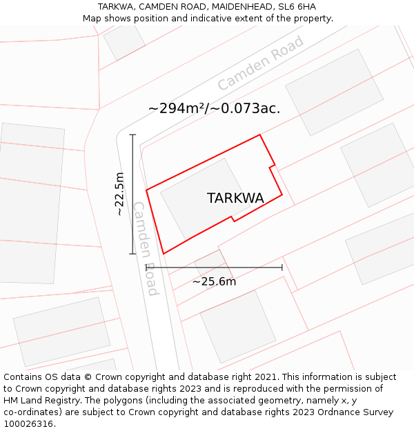 TARKWA, CAMDEN ROAD, MAIDENHEAD, SL6 6HA: Plot and title map
