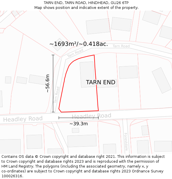 TARN END, TARN ROAD, HINDHEAD, GU26 6TP: Plot and title map