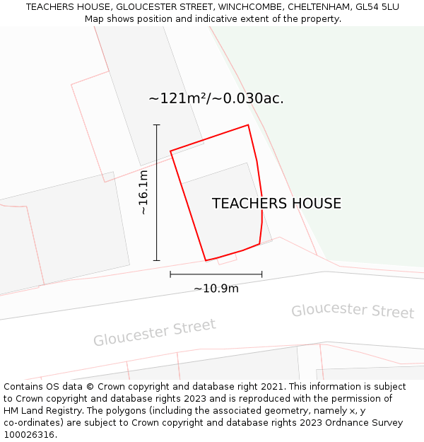 TEACHERS HOUSE, GLOUCESTER STREET, WINCHCOMBE, CHELTENHAM, GL54 5LU: Plot and title map