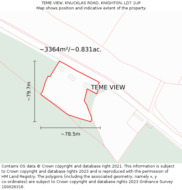 TEME VIEW, KNUCKLAS ROAD, KNIGHTON, LD7 1UP: Plot and title map