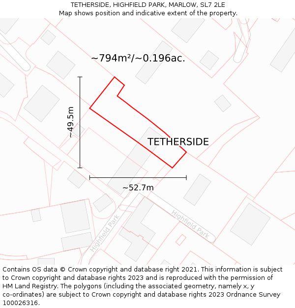 TETHERSIDE, HIGHFIELD PARK, MARLOW, SL7 2LE: Plot and title map