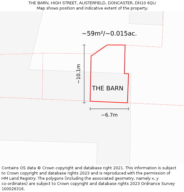 THE BARN, HIGH STREET, AUSTERFIELD, DONCASTER, DN10 6QU: Plot and title map