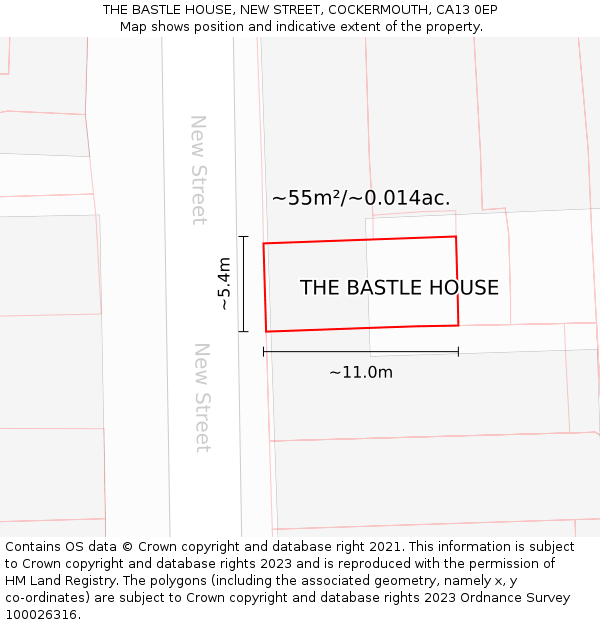 THE BASTLE HOUSE, NEW STREET, COCKERMOUTH, CA13 0EP: Plot and title map