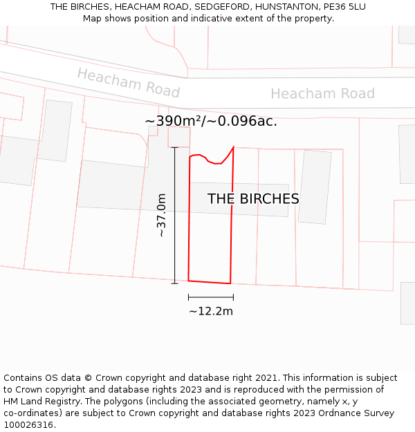 THE BIRCHES, HEACHAM ROAD, SEDGEFORD, HUNSTANTON, PE36 5LU: Plot and title map