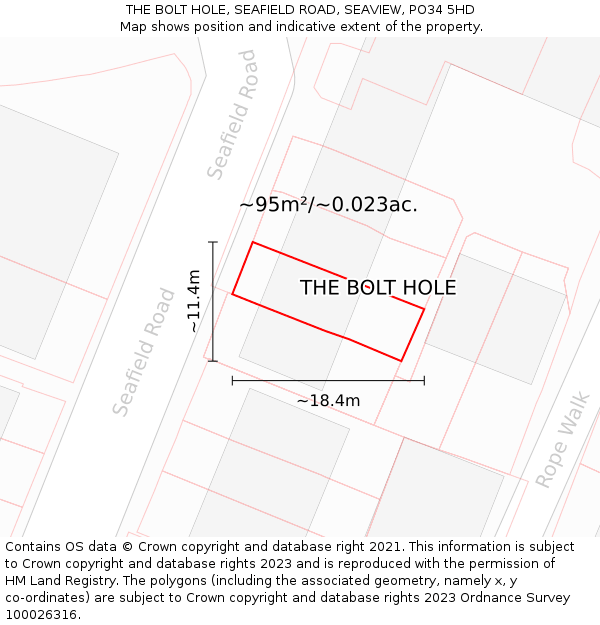 THE BOLT HOLE, SEAFIELD ROAD, SEAVIEW, PO34 5HD: Plot and title map