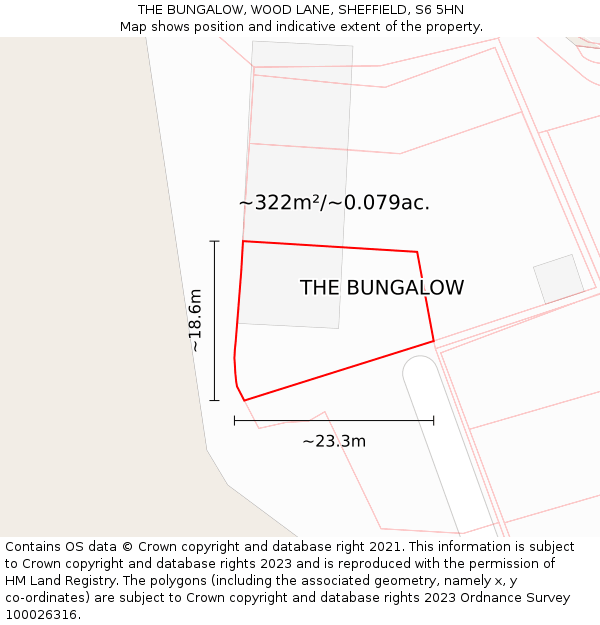 THE BUNGALOW, WOOD LANE, SHEFFIELD, S6 5HN: Plot and title map