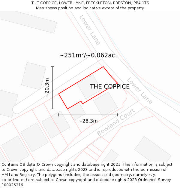THE COPPICE, LOWER LANE, FRECKLETON, PRESTON, PR4 1TS: Plot and title map
