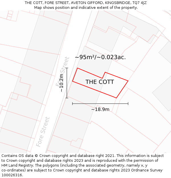 THE COTT, FORE STREET, AVETON GIFFORD, KINGSBRIDGE, TQ7 4JZ: Plot and title map