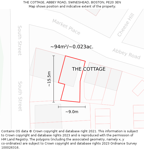 THE COTTAGE, ABBEY ROAD, SWINESHEAD, BOSTON, PE20 3EN: Plot and title map
