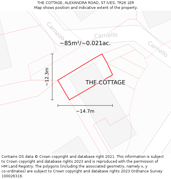 THE COTTAGE, ALEXANDRA ROAD, ST IVES, TR26 1ER: Plot and title map