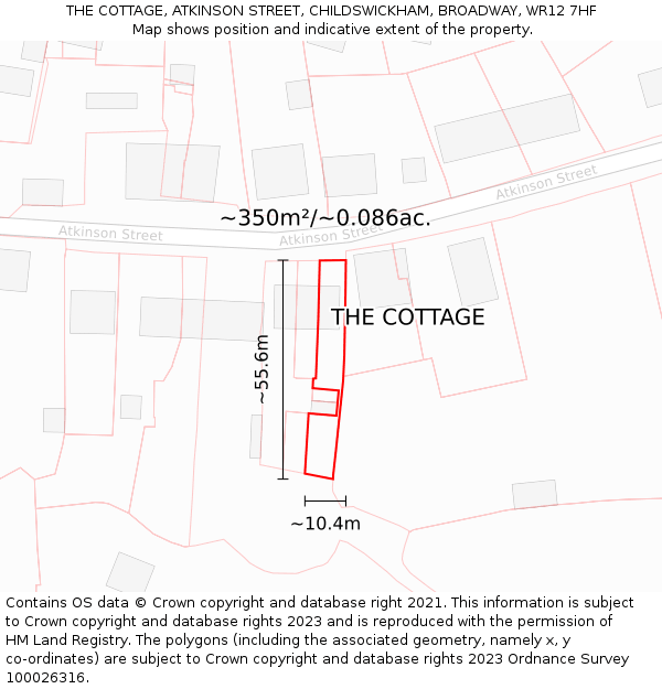 THE COTTAGE, ATKINSON STREET, CHILDSWICKHAM, BROADWAY, WR12 7HF: Plot and title map