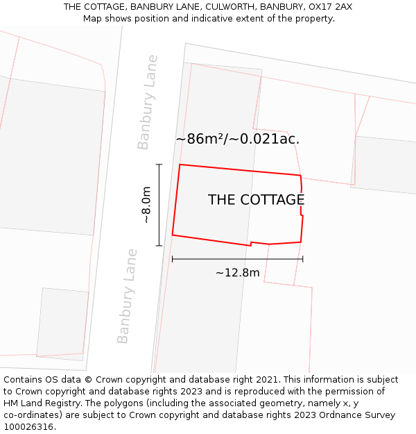 THE COTTAGE, BANBURY LANE, CULWORTH, BANBURY, OX17 2AX: Plot and title map