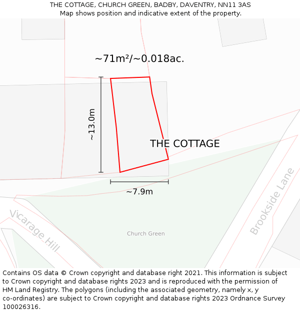 THE COTTAGE, CHURCH GREEN, BADBY, DAVENTRY, NN11 3AS: Plot and title map