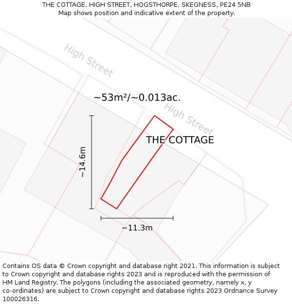 THE COTTAGE, HIGH STREET, HOGSTHORPE, SKEGNESS, PE24 5NB: Plot and title map