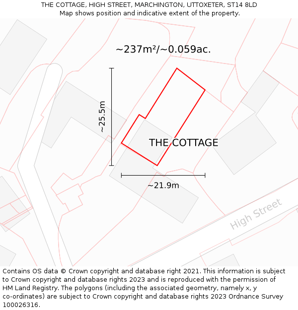 THE COTTAGE, HIGH STREET, MARCHINGTON, UTTOXETER, ST14 8LD: Plot and title map