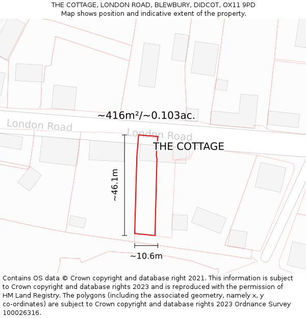 THE COTTAGE, LONDON ROAD, BLEWBURY, DIDCOT, OX11 9PD: Plot and title map