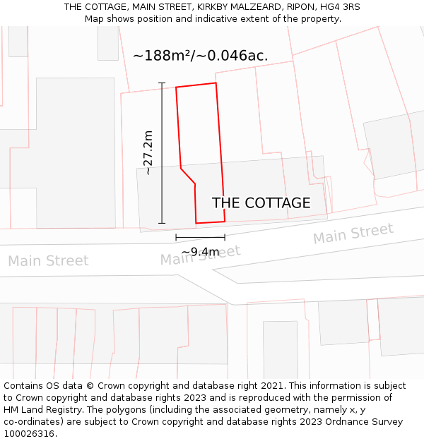 THE COTTAGE, MAIN STREET, KIRKBY MALZEARD, RIPON, HG4 3RS: Plot and title map