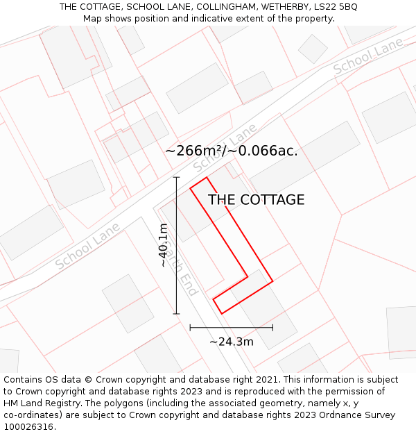 THE COTTAGE, SCHOOL LANE, COLLINGHAM, WETHERBY, LS22 5BQ: Plot and title map