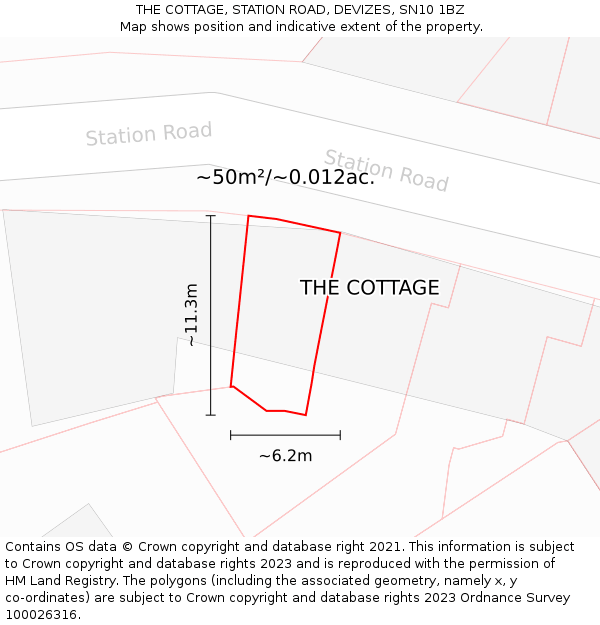THE COTTAGE, STATION ROAD, DEVIZES, SN10 1BZ: Plot and title map