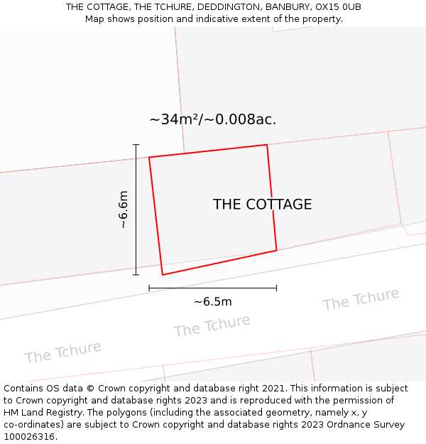THE COTTAGE, THE TCHURE, DEDDINGTON, BANBURY, OX15 0UB: Plot and title map