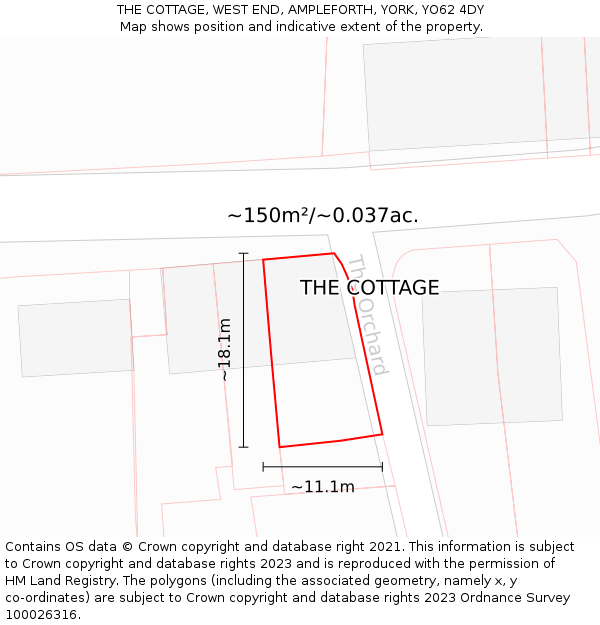 THE COTTAGE, WEST END, AMPLEFORTH, YORK, YO62 4DY: Plot and title map