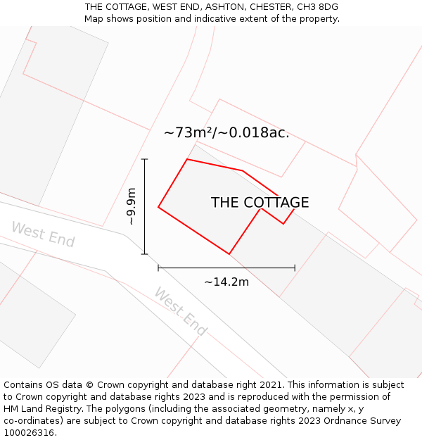 THE COTTAGE, WEST END, ASHTON, CHESTER, CH3 8DG: Plot and title map
