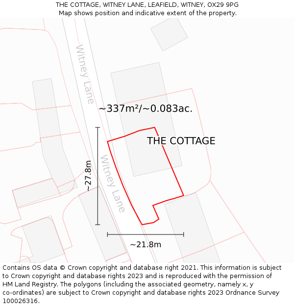 THE COTTAGE, WITNEY LANE, LEAFIELD, WITNEY, OX29 9PG: Plot and title map