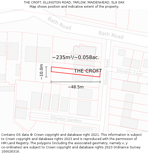 THE CROFT, ELLINGTON ROAD, TAPLOW, MAIDENHEAD, SL6 0AX: Plot and title map