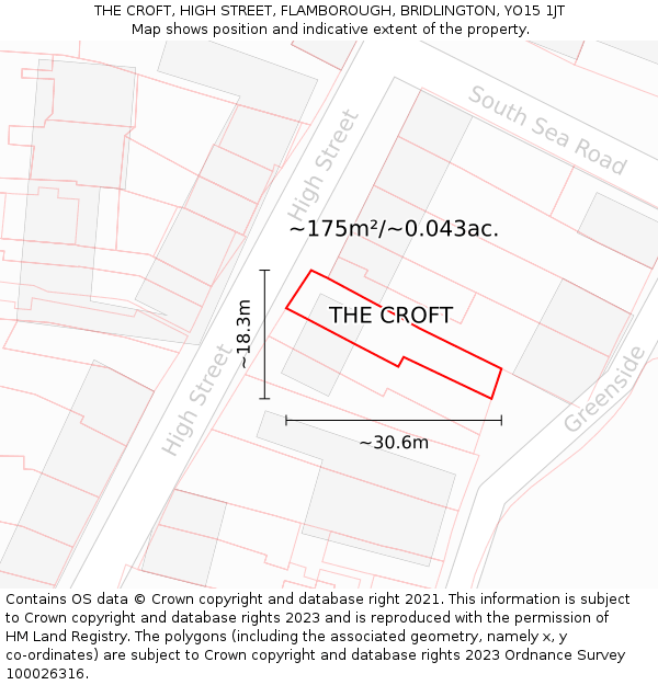 THE CROFT, HIGH STREET, FLAMBOROUGH, BRIDLINGTON, YO15 1JT: Plot and title map
