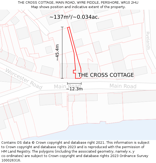 THE CROSS COTTAGE, MAIN ROAD, WYRE PIDDLE, PERSHORE, WR10 2HU: Plot and title map