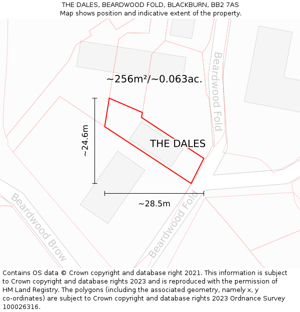 THE DALES, BEARDWOOD FOLD, BLACKBURN, BB2 7AS: Plot and title map