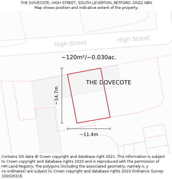 THE DOVECOTE, HIGH STREET, SOUTH LEVERTON, RETFORD, DN22 0BN: Plot and title map