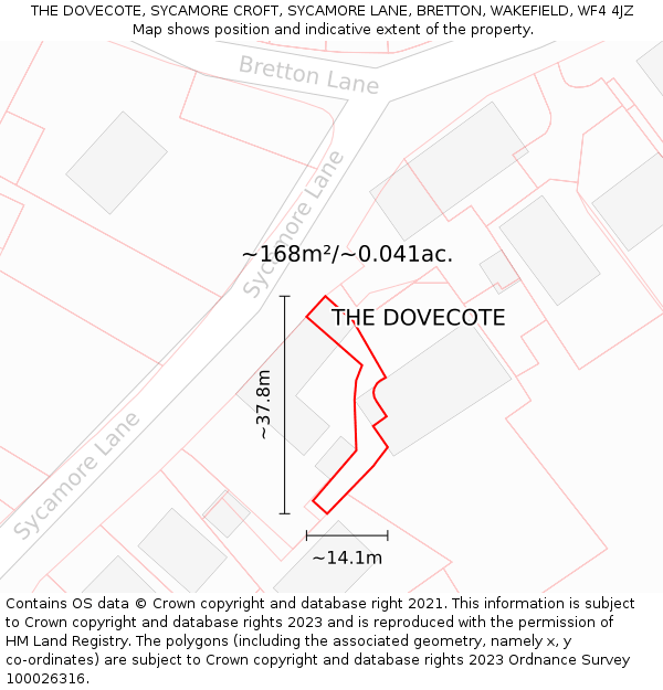 THE DOVECOTE, SYCAMORE CROFT, SYCAMORE LANE, BRETTON, WAKEFIELD, WF4 4JZ: Plot and title map