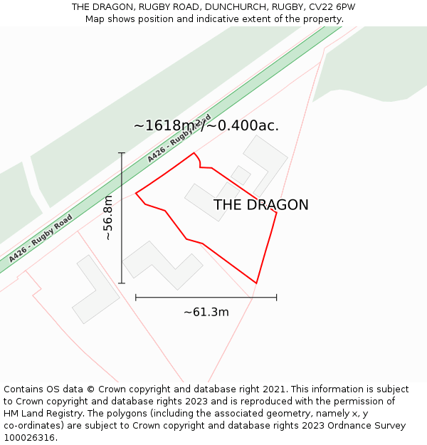 THE DRAGON, RUGBY ROAD, DUNCHURCH, RUGBY, CV22 6PW: Plot and title map