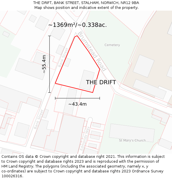 THE DRIFT, BANK STREET, STALHAM, NORWICH, NR12 9BA: Plot and title map