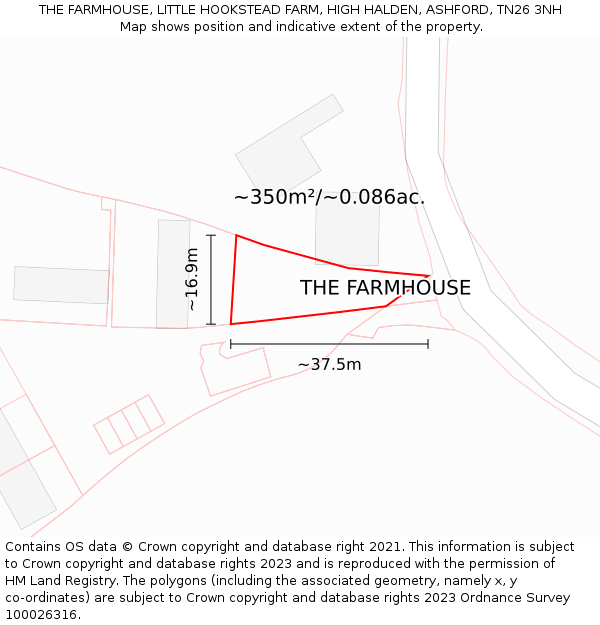 THE FARMHOUSE, LITTLE HOOKSTEAD FARM, HIGH HALDEN, ASHFORD, TN26 3NH: Plot and title map