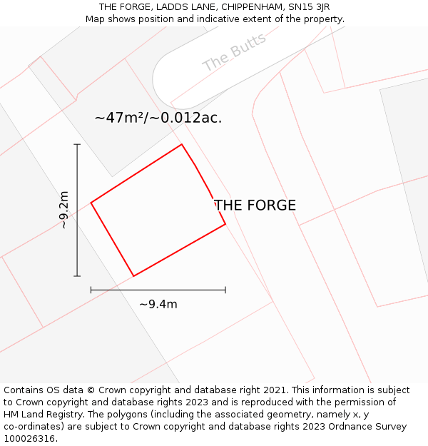 THE FORGE, LADDS LANE, CHIPPENHAM, SN15 3JR: Plot and title map