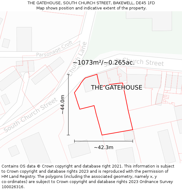 THE GATEHOUSE, SOUTH CHURCH STREET, BAKEWELL, DE45 1FD: Plot and title map