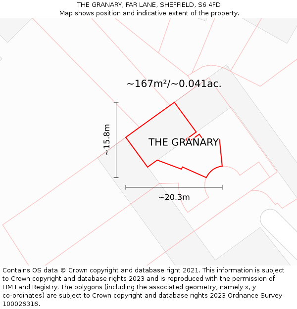 THE GRANARY, FAR LANE, SHEFFIELD, S6 4FD: Plot and title map
