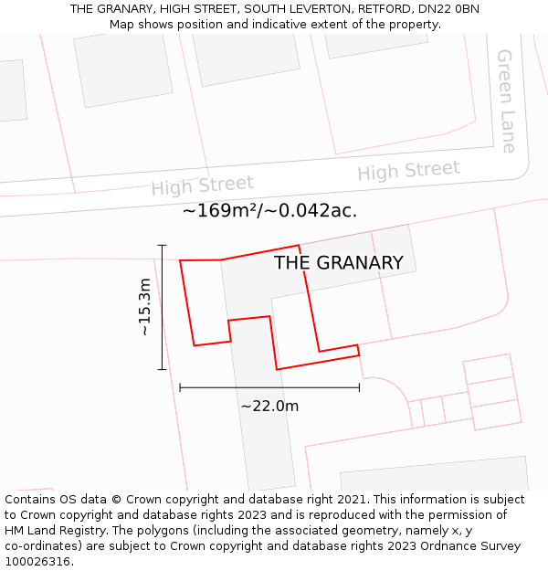THE GRANARY, HIGH STREET, SOUTH LEVERTON, RETFORD, DN22 0BN: Plot and title map