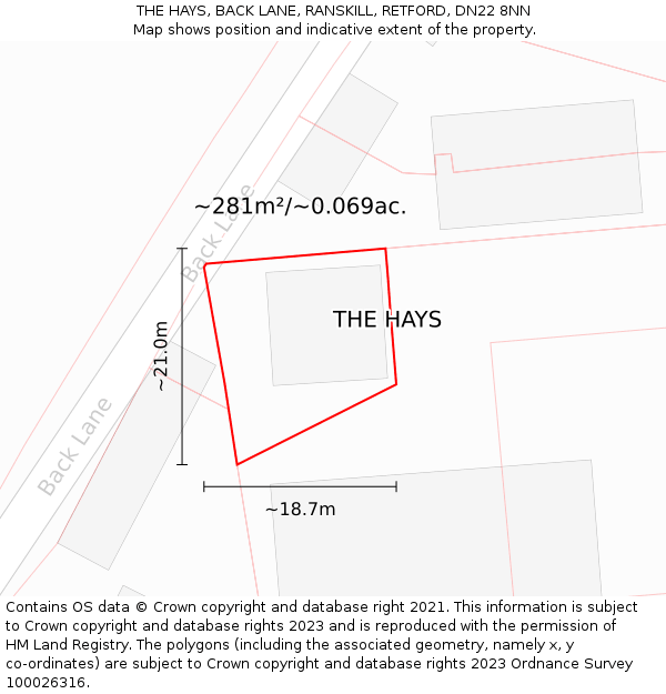THE HAYS, BACK LANE, RANSKILL, RETFORD, DN22 8NN: Plot and title map
