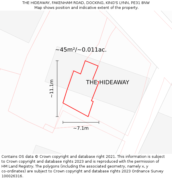 THE HIDEAWAY, FAKENHAM ROAD, DOCKING, KING'S LYNN, PE31 8NW: Plot and title map