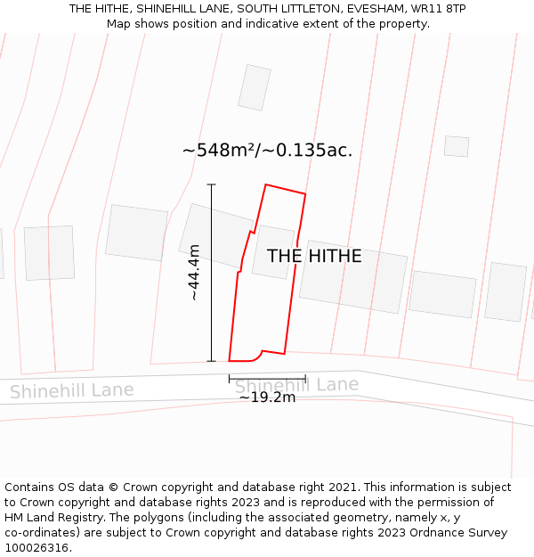 THE HITHE, SHINEHILL LANE, SOUTH LITTLETON, EVESHAM, WR11 8TP: Plot and title map