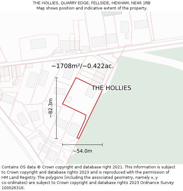 THE HOLLIES, QUARRY EDGE, FELLSIDE, HEXHAM, NE46 1RB: Plot and title map