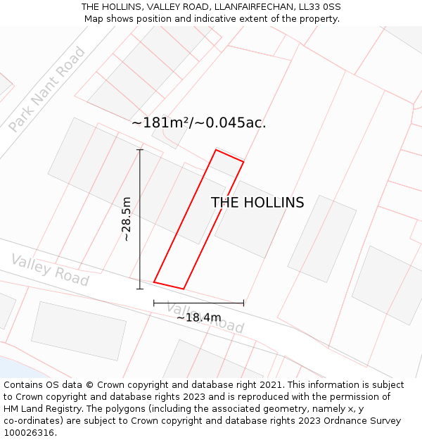 THE HOLLINS, VALLEY ROAD, LLANFAIRFECHAN, LL33 0SS: Plot and title map